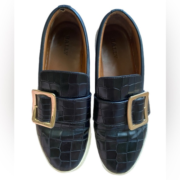 Bally Switzerland Heska 100 Gold Buckle Crocodile Imprint Loafer 9.5 40EU - Picture 1 of 10